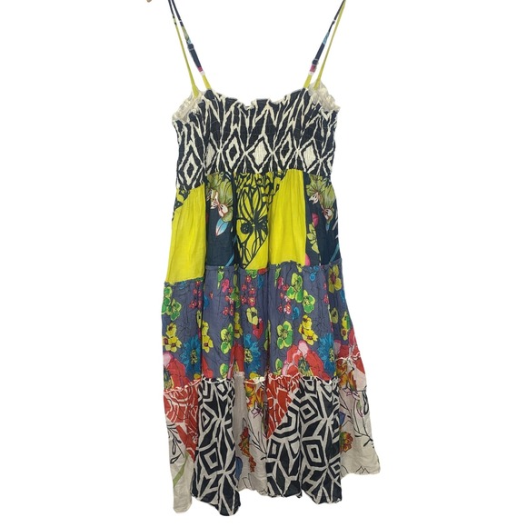 Sleeveless Sundress Colorful Patchwork Tiered Casual Dress‎ Bohemian Style - Picture 1 of 8